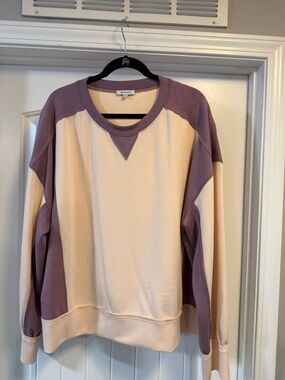 white birch Cream and Lavender Colorblock Crewneck Sweater